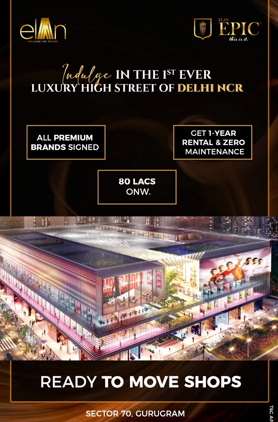 Ready to move shops Rs 80 Lac onwards at Elan Epic in Sector 70, Gurgaon Update
