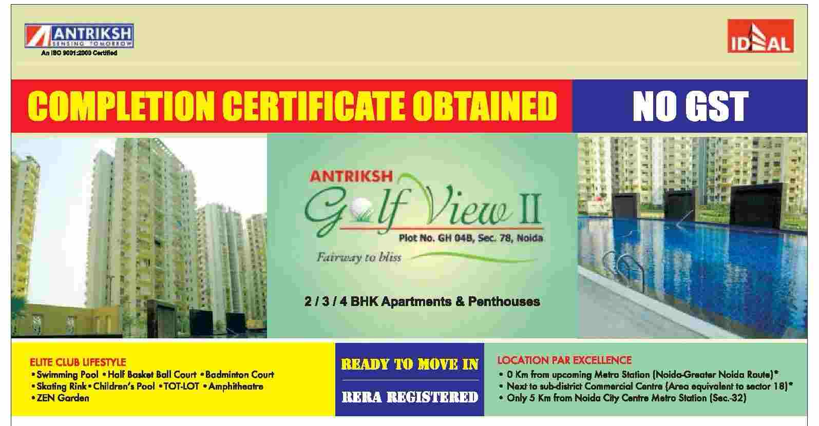 Live in ready to move homes at Antriksh Golf View II in Noida