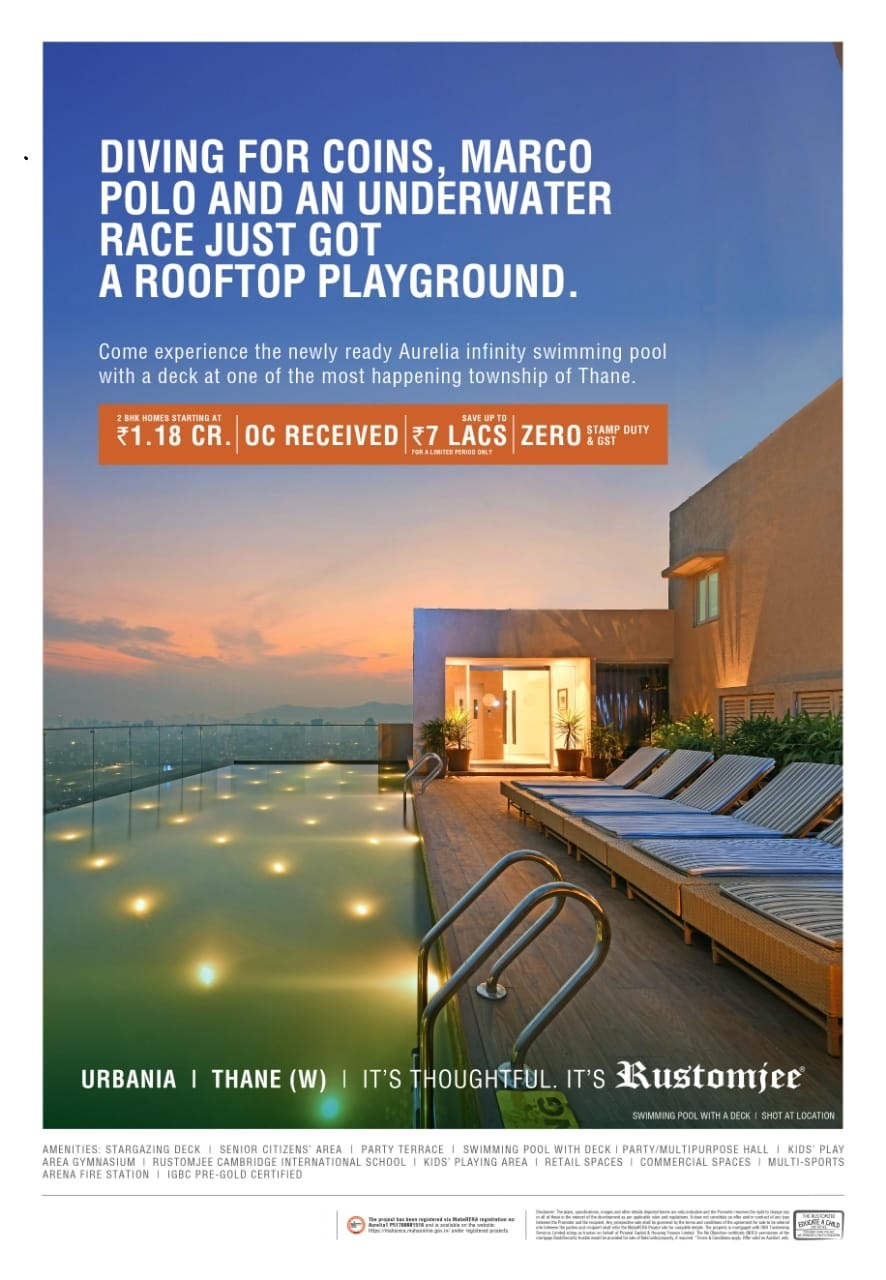 Come experience the newly ready infinity swimming pool, with a deck at Rustomjee Aurelia, Mumbai