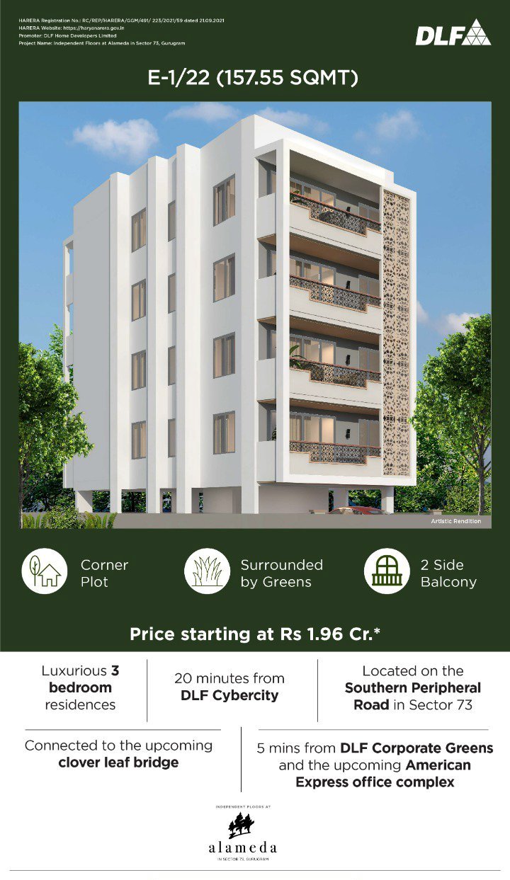 Luxurious 3 BHK residences Rs 1.96 Cr at DLF Alameda in Sector 73, Gurgaon