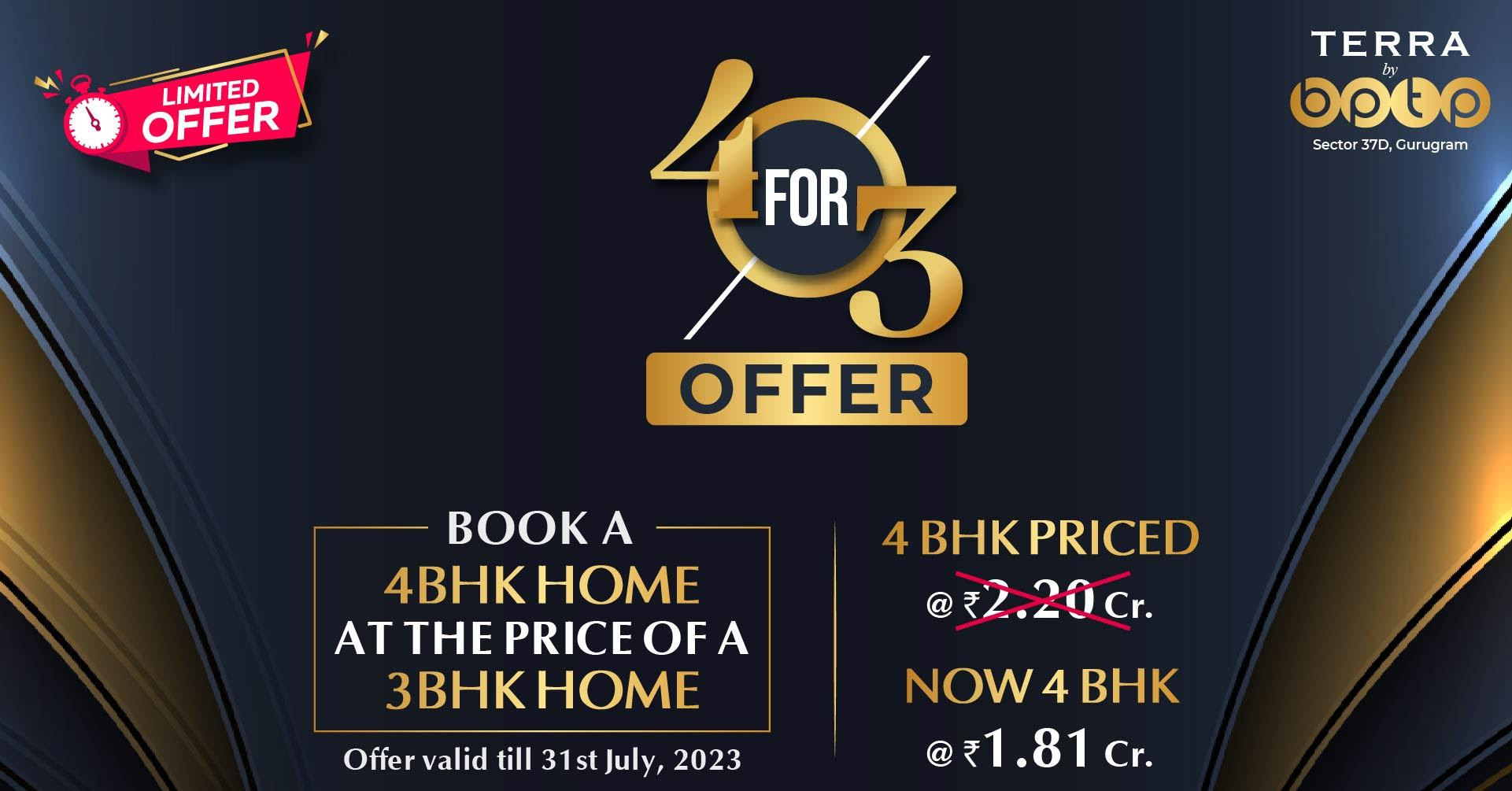 Book 4 BHK home and price of a 3 BHK at BPTP Terra, Sector 37D, Gurgaon