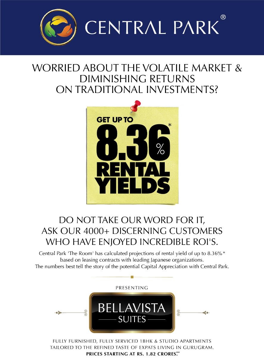 Get up to 8.36 % rentral yields at Central Park Bellavista Suites in Gurgaon