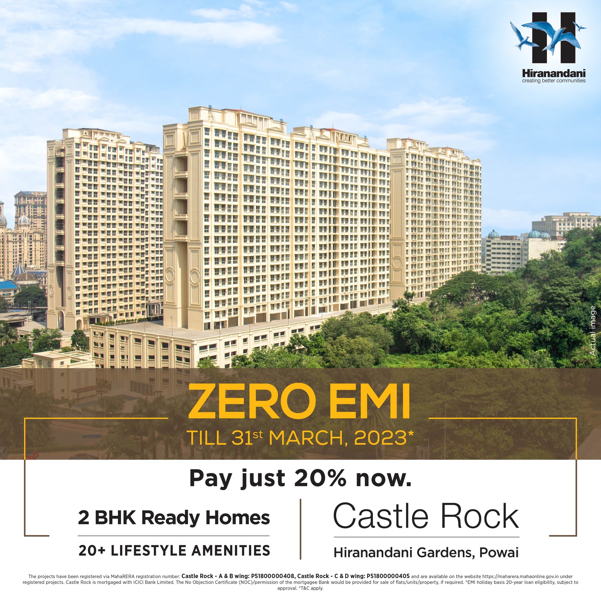 Pay just 20% now and 2 BHK ready homes at Hiranandani Castle Rock in Powai, JVLR, Mumbai