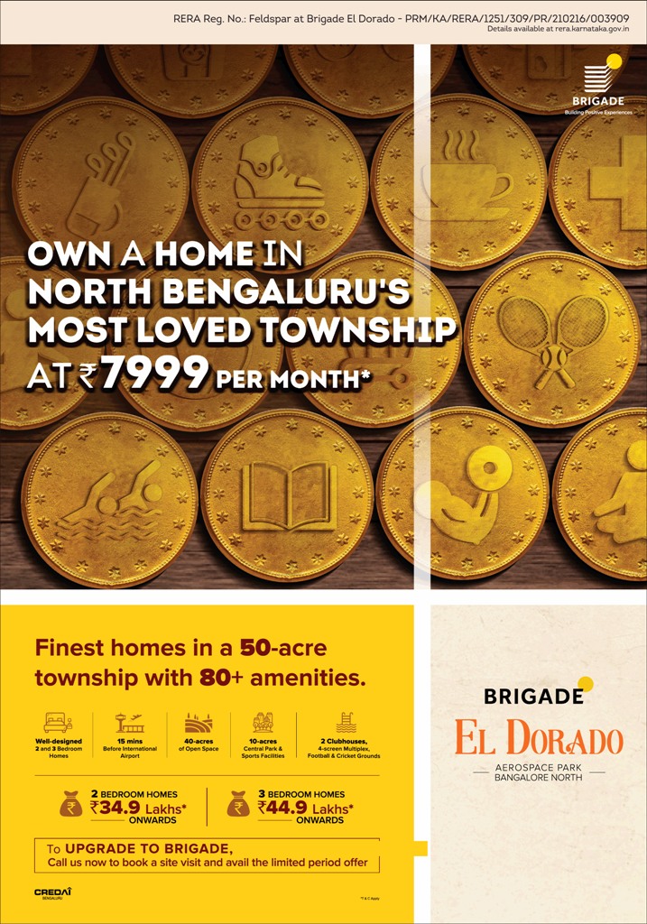 Finest homes in a 50-acre township with 80+ amenities at Brigade El Dorado, Bangalore