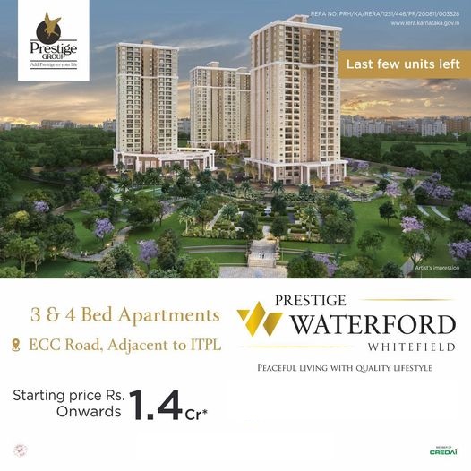 Last few units left at Prestige Waterford, Bangalore