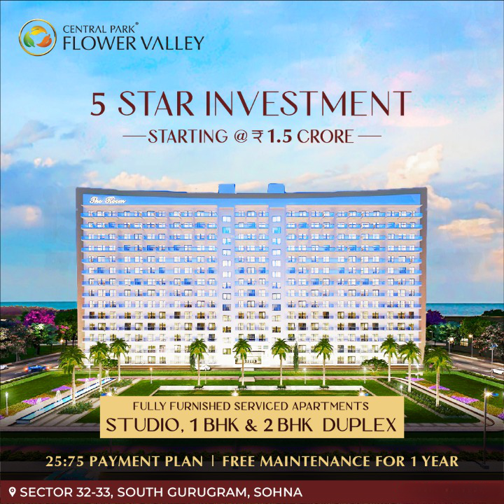 Book  1, 2 BHK Apartments & Studio Rs  1.5 Cr at Central Park Flower Valley in Sohna, South of Gurgaon Update