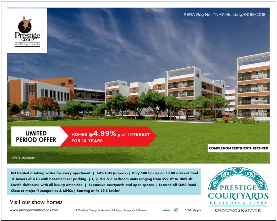 Completion certificate received at Prestige Courtyards in Chennai