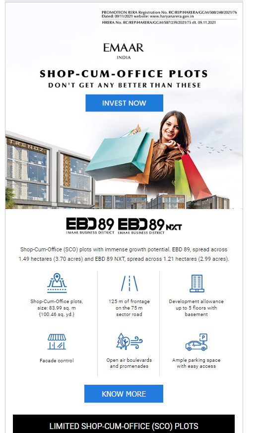 Emaar India brings you SCO Plots starting from Rs. 2.43 Cr. at Sector 89, Gurgaon