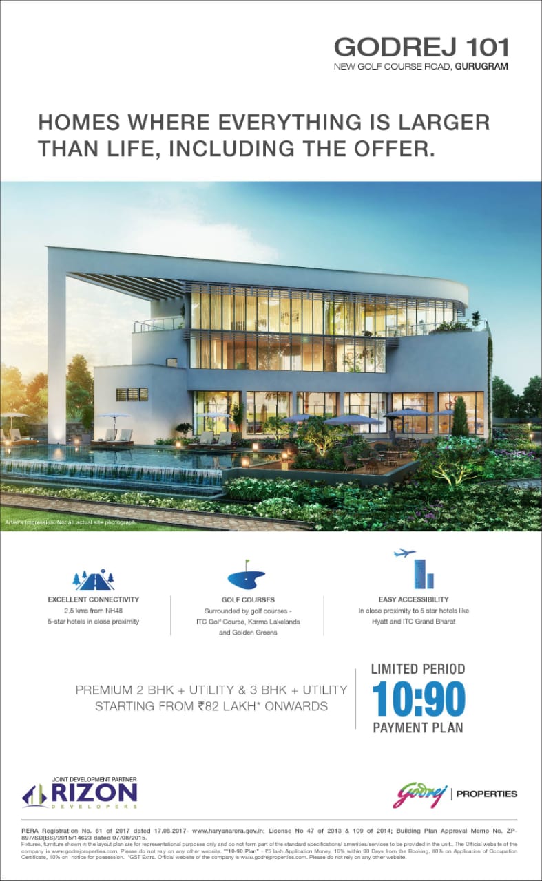Limited period 10:90 payment plan at Godrej 101 in Sector 79, Gurgaon Update
