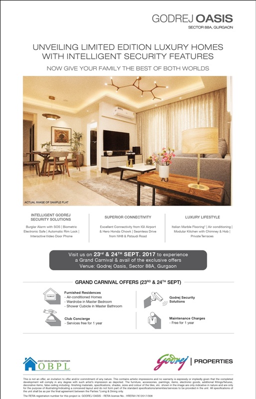 Unveiling limited edition luxury homes with intelligent security features during Grand Carnival at Godrej Oasis in Gurgaon