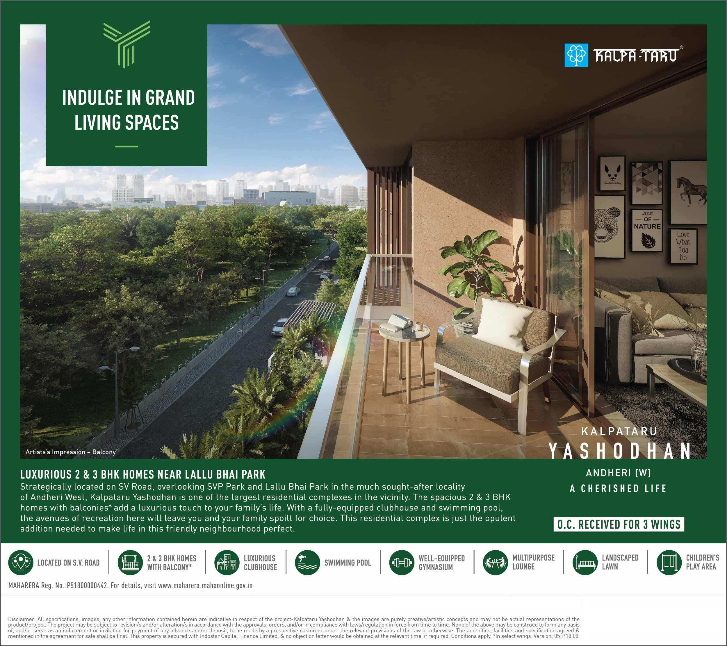 Book 2 & 3 bhk homes with balcony at Kalpataru Yashodhan in Mumbai
