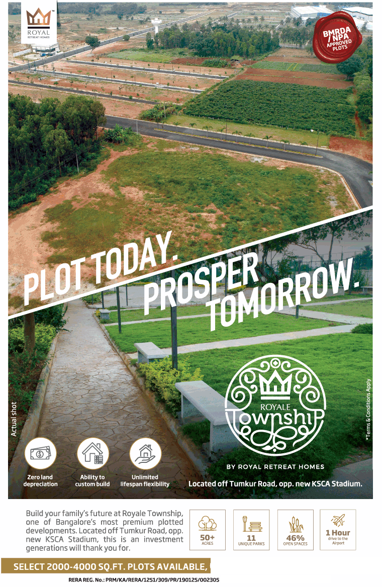 Select 2000-4000 sqft plots available at Royale Township in Bangalore Update