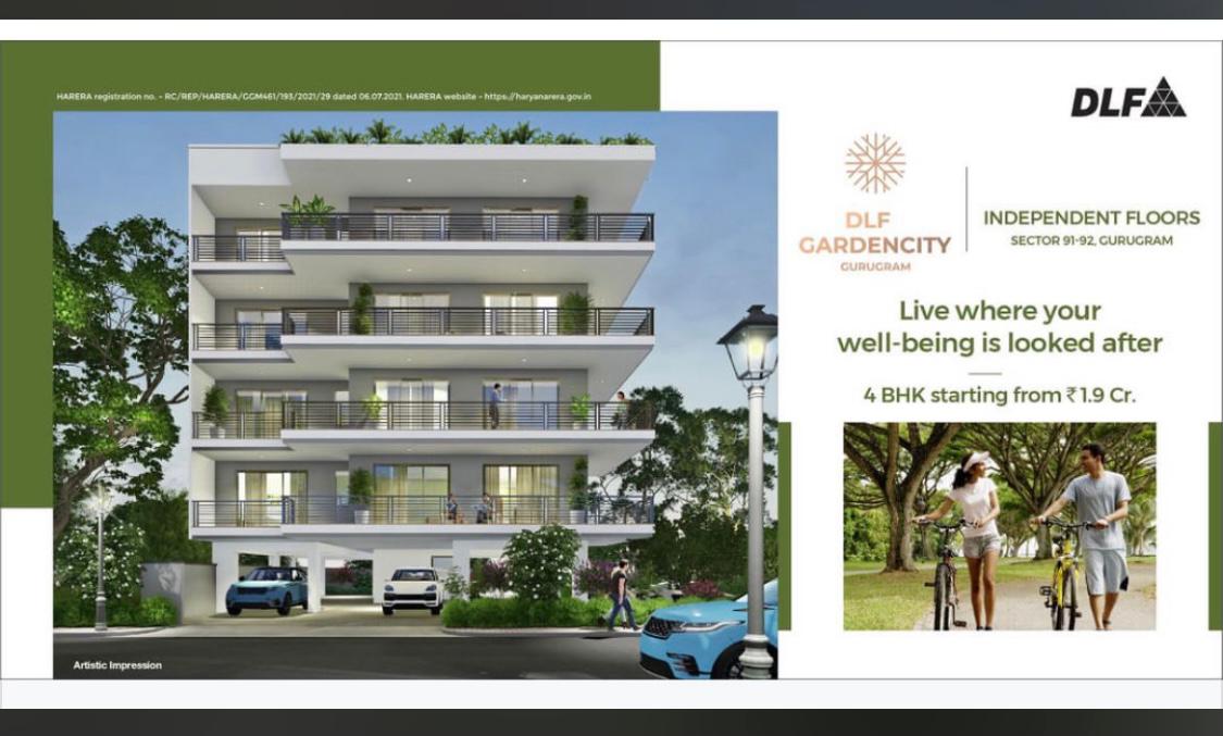 DLF Gardencity launching 4 BHK luxury floors staring from 1.9Cr in Sector 91-92, Gurugram