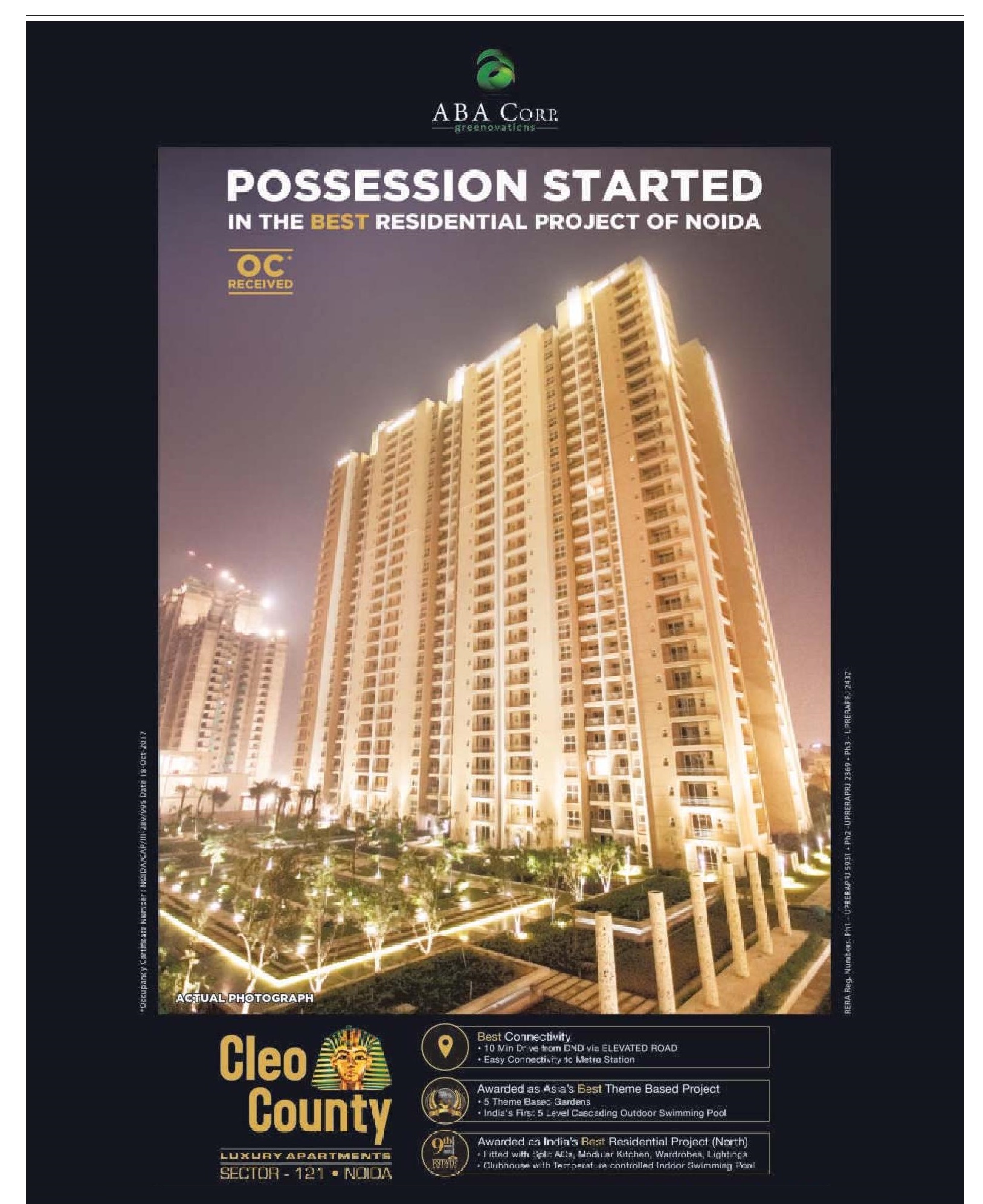 ABA Cleo County - Possession started in the best residential project of Noida