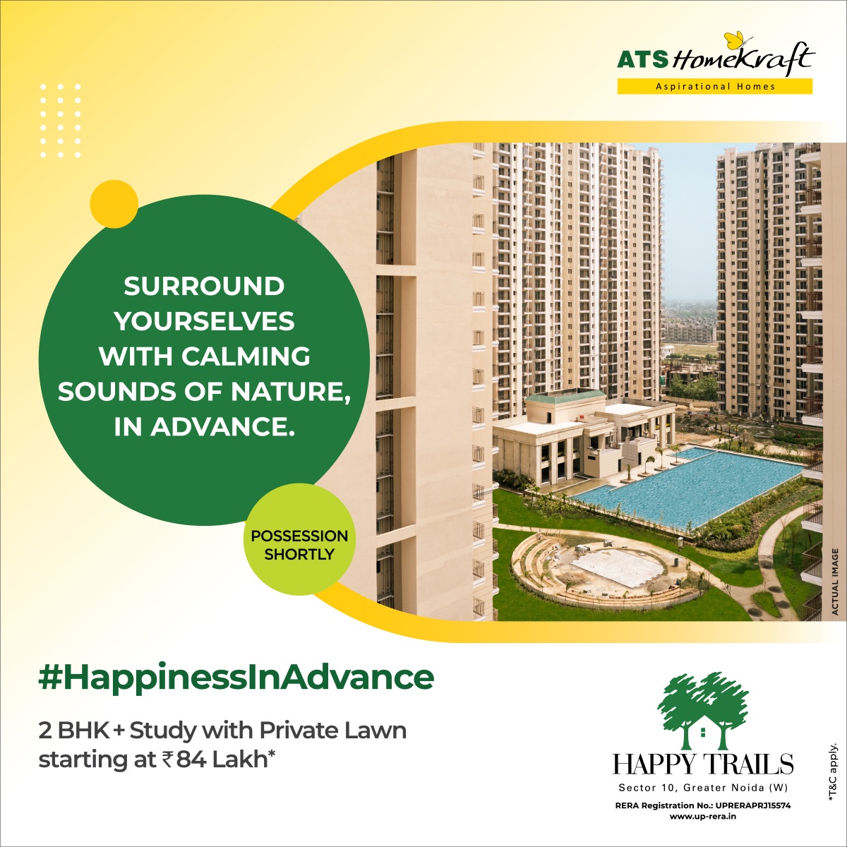 Book 2.5 BHK with private lawn starting Rs 84 Lac onwards at ATS HomeKraft Happy Trails in Greater Noida