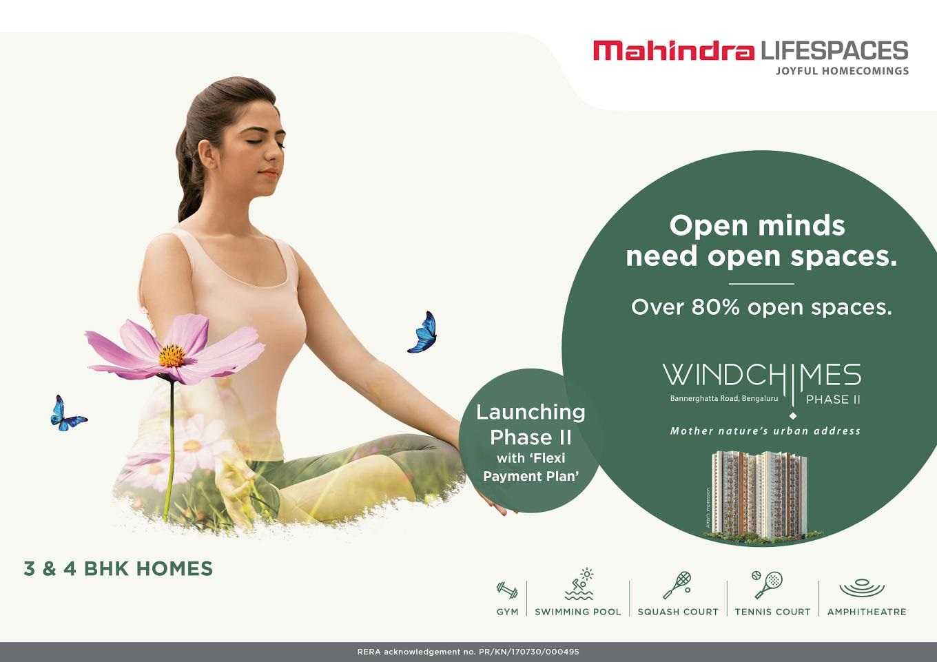Exclusive Launch Offer on 3 & 4 BHK with Flexi Payment Plan at Mahindra Windchimes Phase II in Bangalore