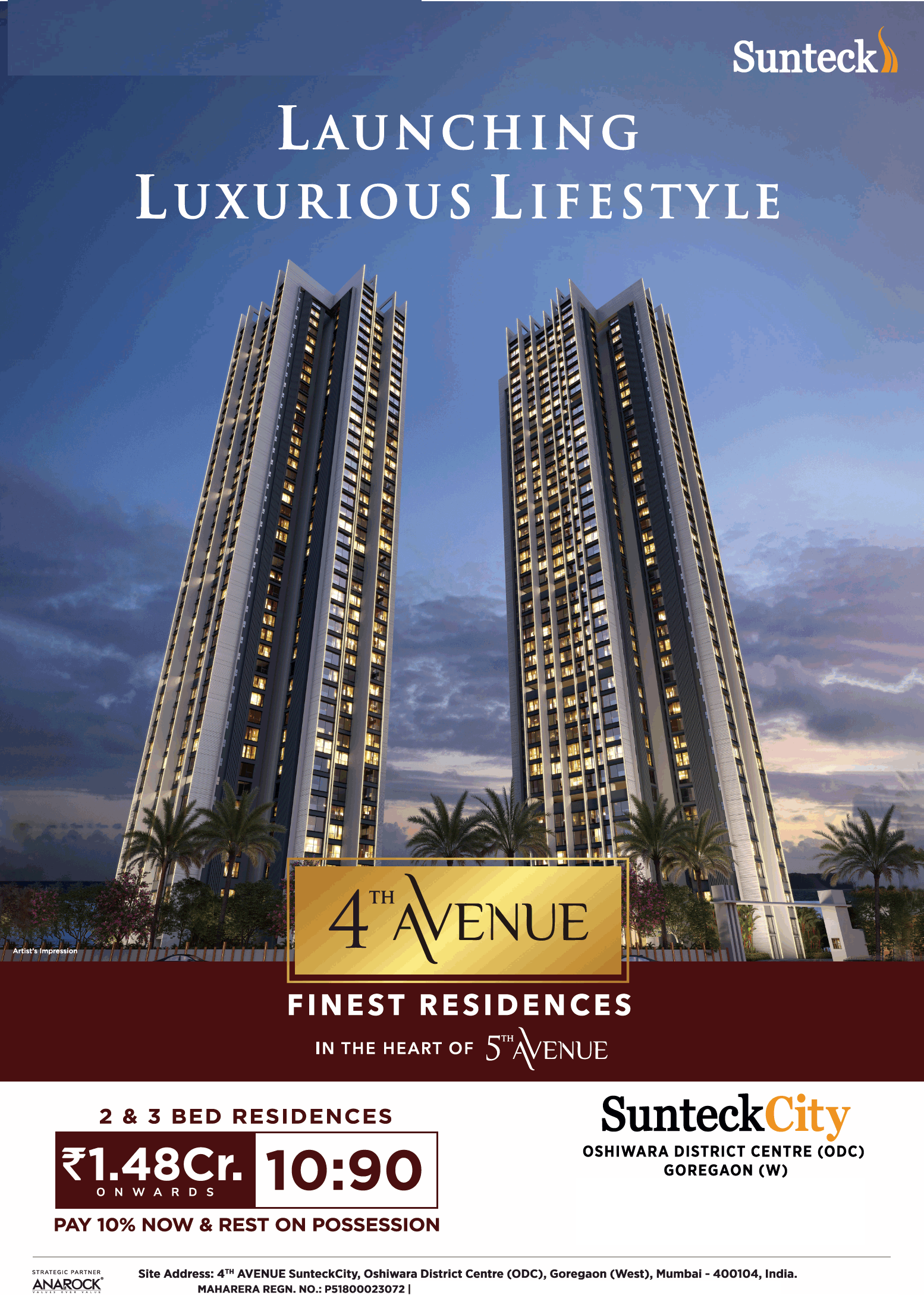 2 and 3-bed residences starting from Rs 1.48 Cr onwards at Sunteck City in Mumbai