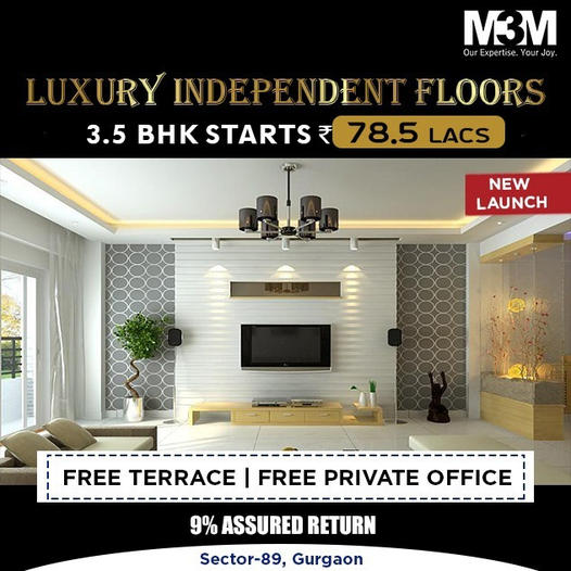 Luxury Independent Floors in M3M 3.5 BHK Starts From 78.5 Lacs* with Terrace Garden + Private Office in Sector 89 Gurgaon