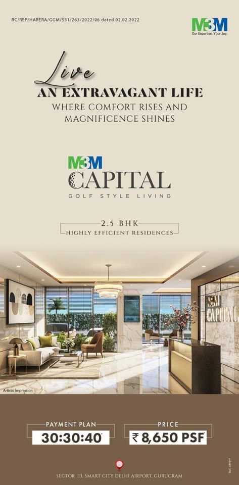 M3M Capital presenting 2.5 BHK highly efficient residences Rs 8650 per sqft in Gurgaon