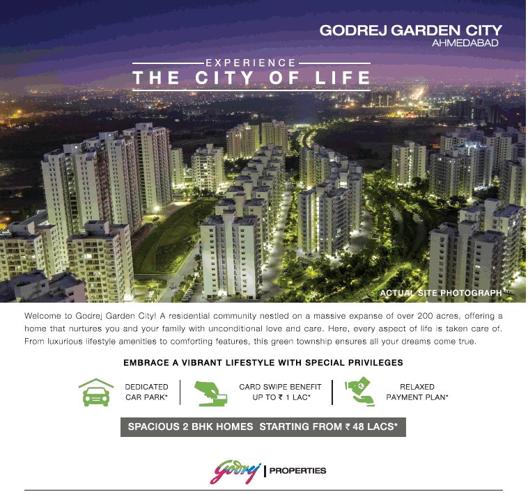 Get spacious 2 BHK homes starting from Rs. 48 Lakhs at Godrej Garden City, Ahmedabad