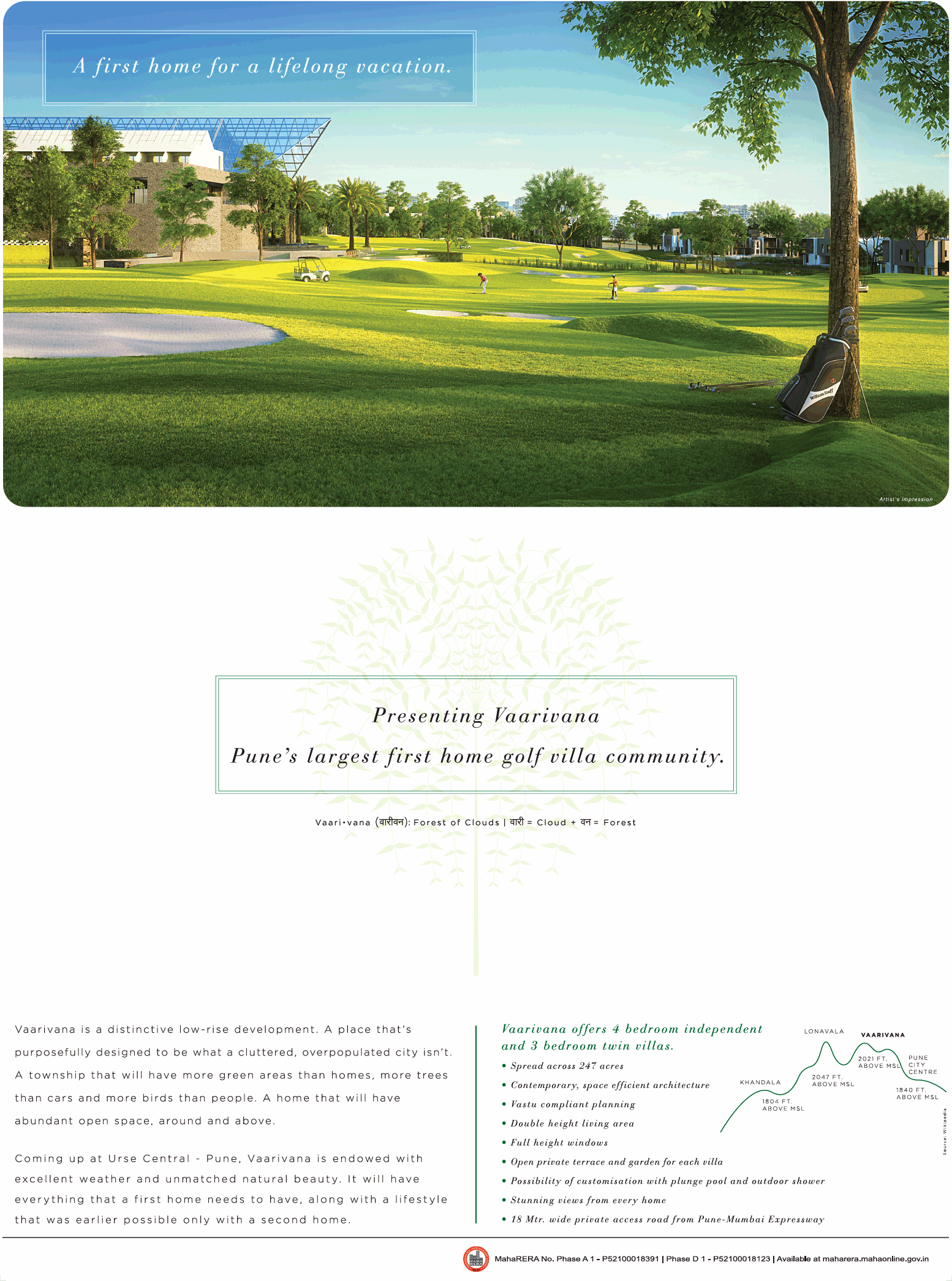 Presenting Vaarivana Pune's largest first home golf villa community at Pune