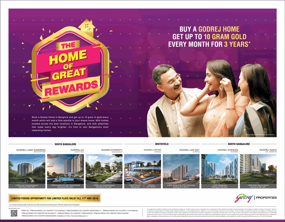 Buy a Godrej home get up to 10 gram gold every month for 3 years