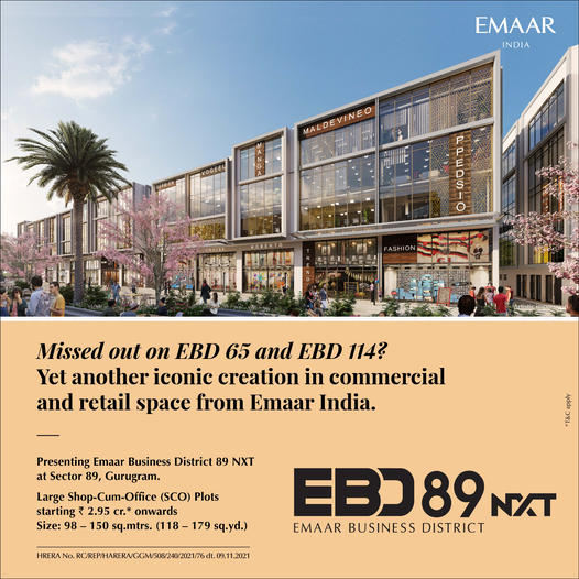Large shop-cum-office (SCO) plots at Emaar EBD 89, Gurgaon