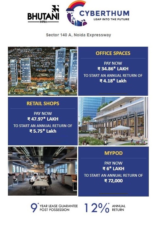 Bhutani Cyberthum 12% assured returns - 9 years lease guarantee in Noida