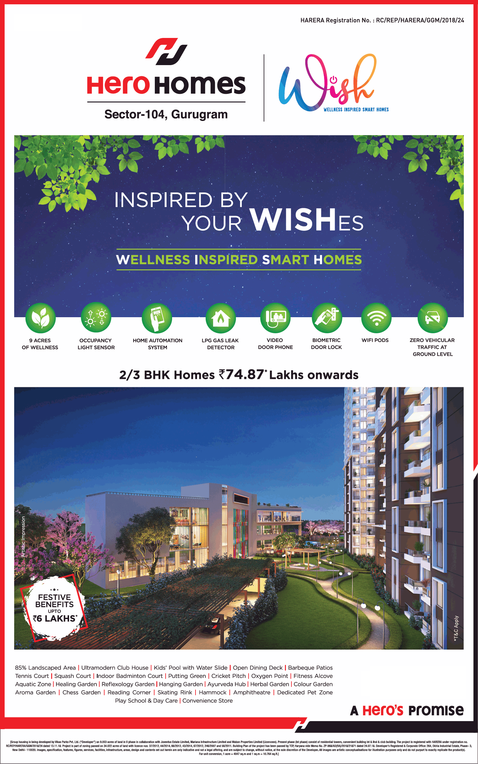 Wellness inspired smart home at Hero Homes in  Sector 104, Gurgaon