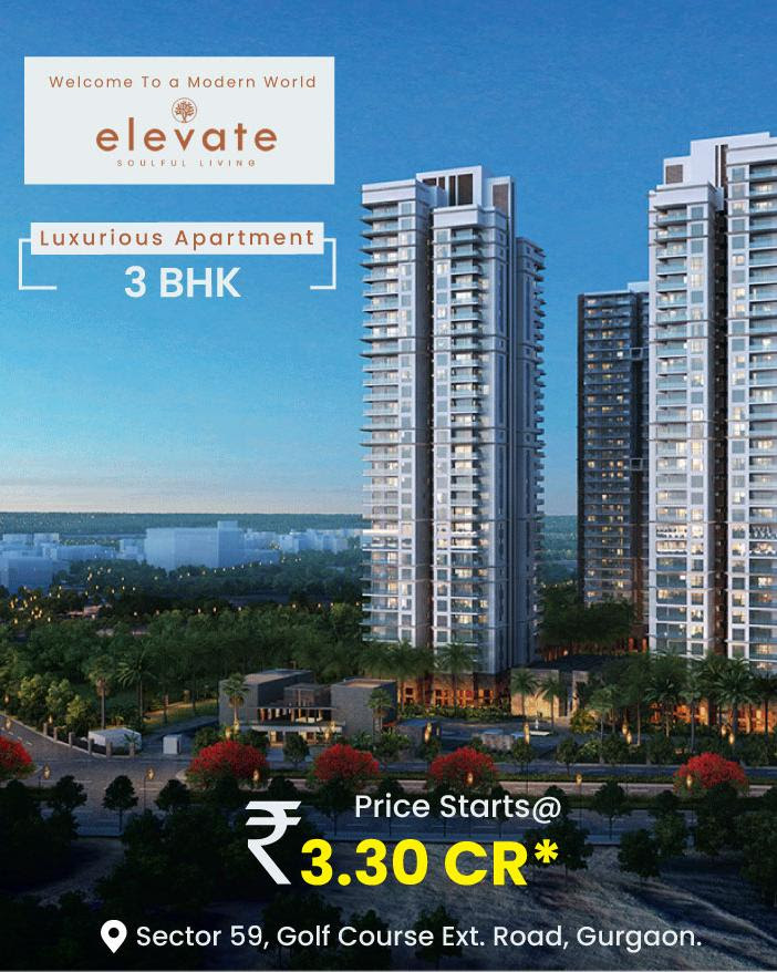 Luxurious 3 BHK apartments price starts Rs 3.30 Cr onwards at Conscient Hines Elevate in Sector 59, Gurgaon