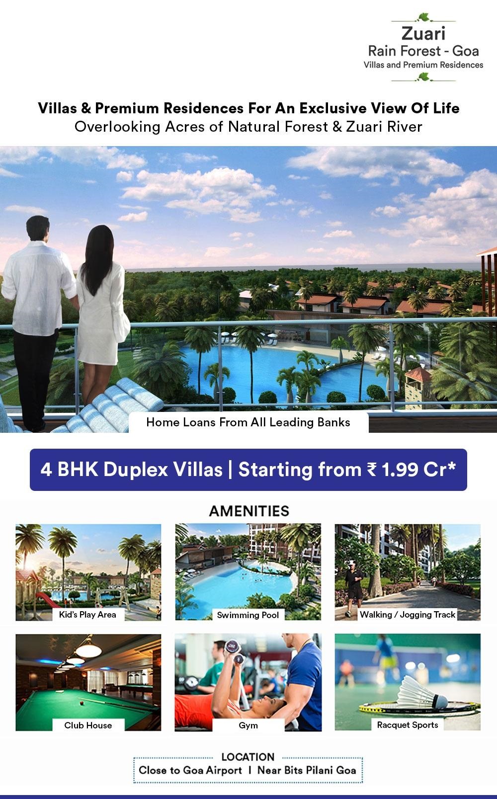 Presenting 4 bhk duplex villas at Rs 1.99 Cr. at Zuari Rain Forest in Goa