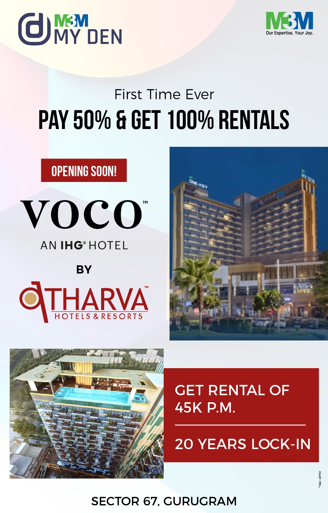 Frist time ever pay 50% and get 100% rentals at M3M My Den, Gurgaon Update