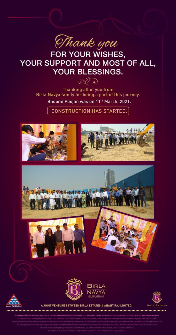 Construction started on 11th March 2021 at Birla Navya, Gurgaon