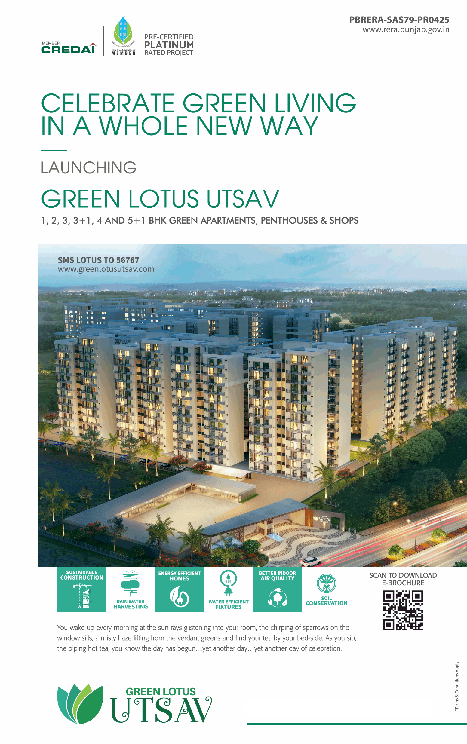 Launching Green Lotus Utsav 1, 2, 3, 3+1, 4 and 5+1 BHK green apartments, penthouses & shops in Chandigarh Update