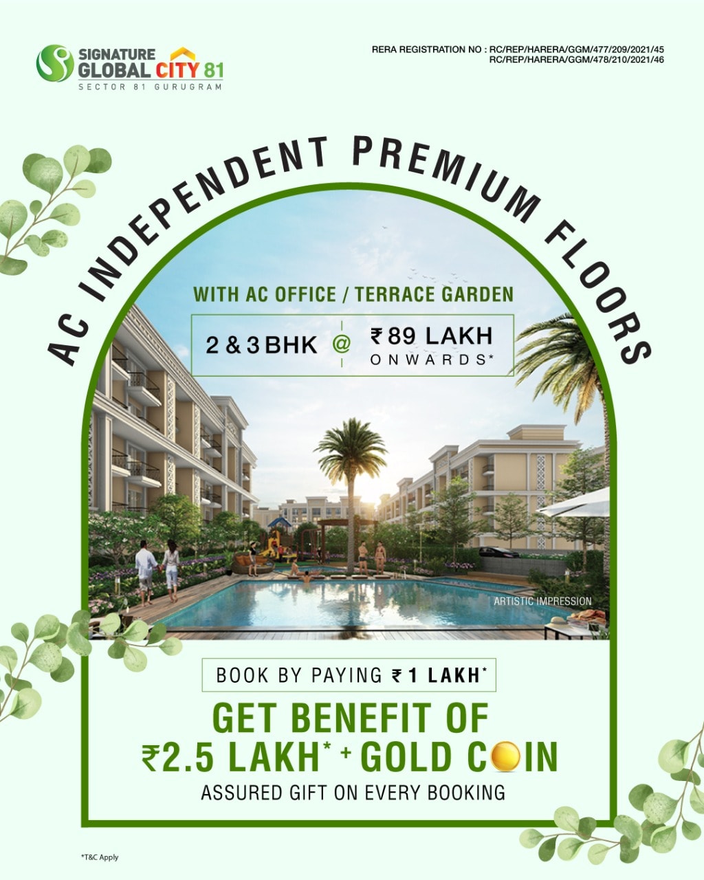 Book by paying Rs 1 Lacs & get  benefit of Rs 2.5 Lac and gold coin at Signature Global City 81, Gurgaon