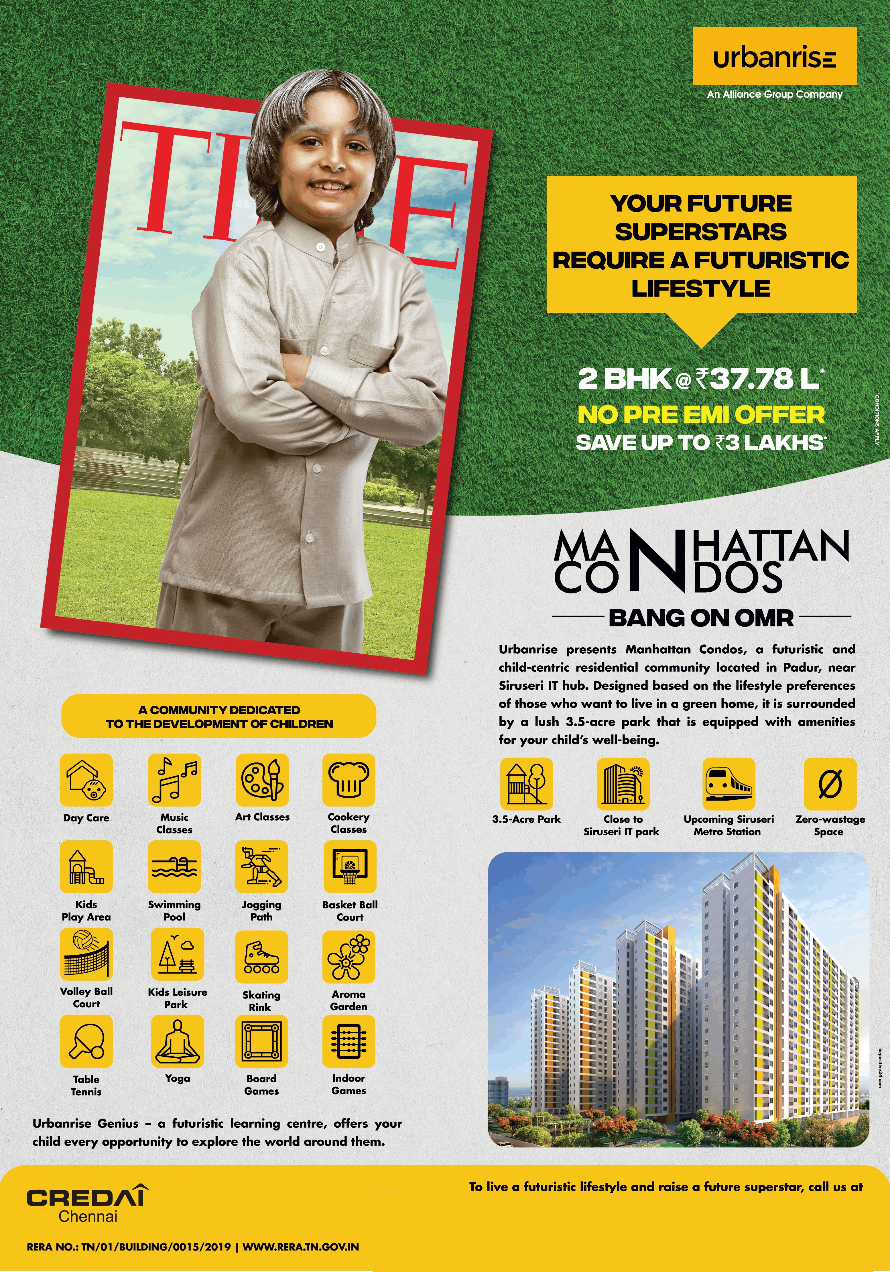 Book 2 BHK Rs 37.78 no pre EMI save up to Rs 3 Lac at Urbanrise Codename Chennai’s Best