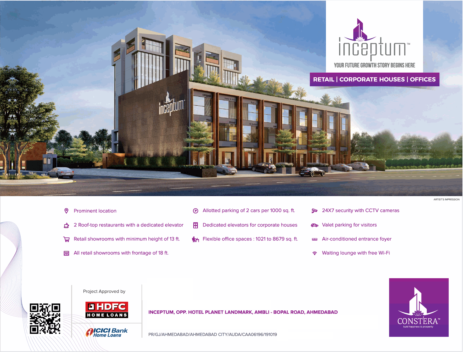 Retail, corporate houses, offices at Constera Inceptum in Ahmedabad