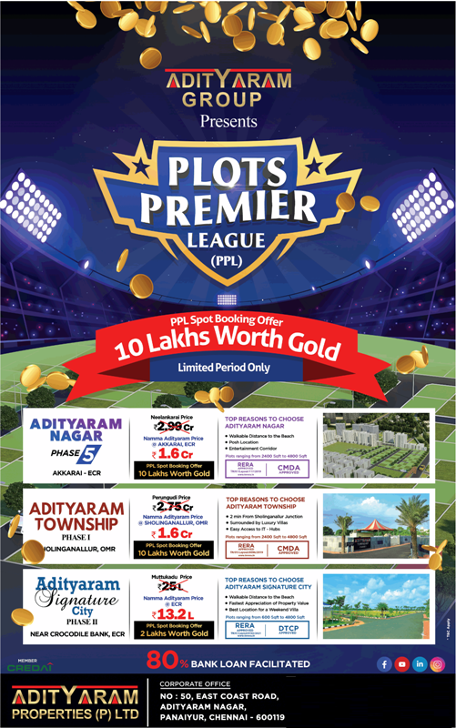 Adityaram Group presents plots premier league (PPL), Chennai