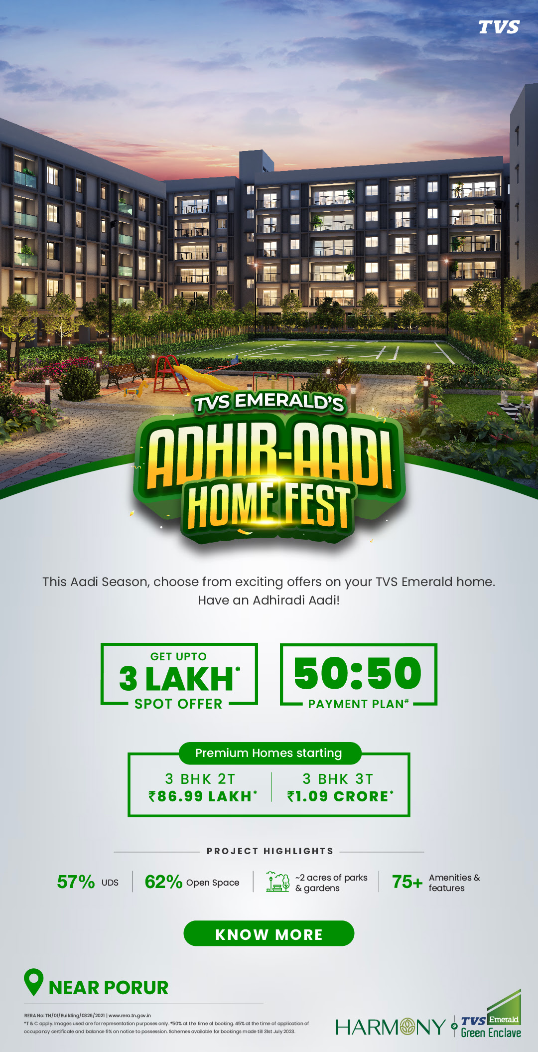 Get upto Rs 3 Lac spot offer at TVS Emerald Green Enclave, Chennai