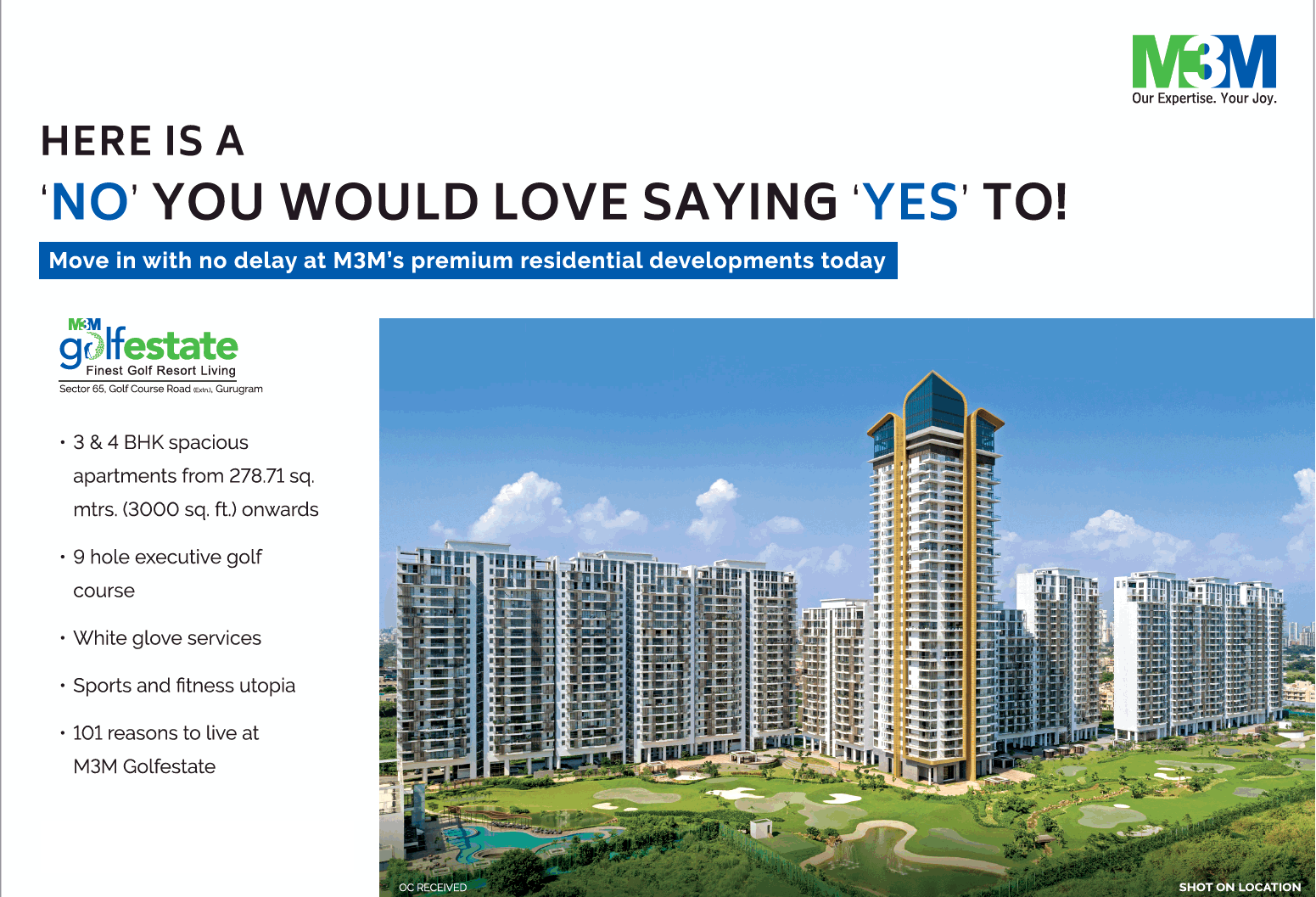 Move in with no delay at M3M Golf Estate premium residential developments today in Gurgaon