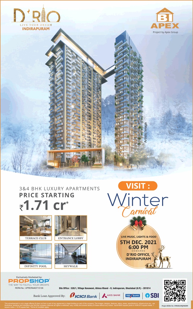 Book 3 & 4 BHK luxury apartments price starting Rs 1.71 Cr at Apex D Rio, Ghaziabad