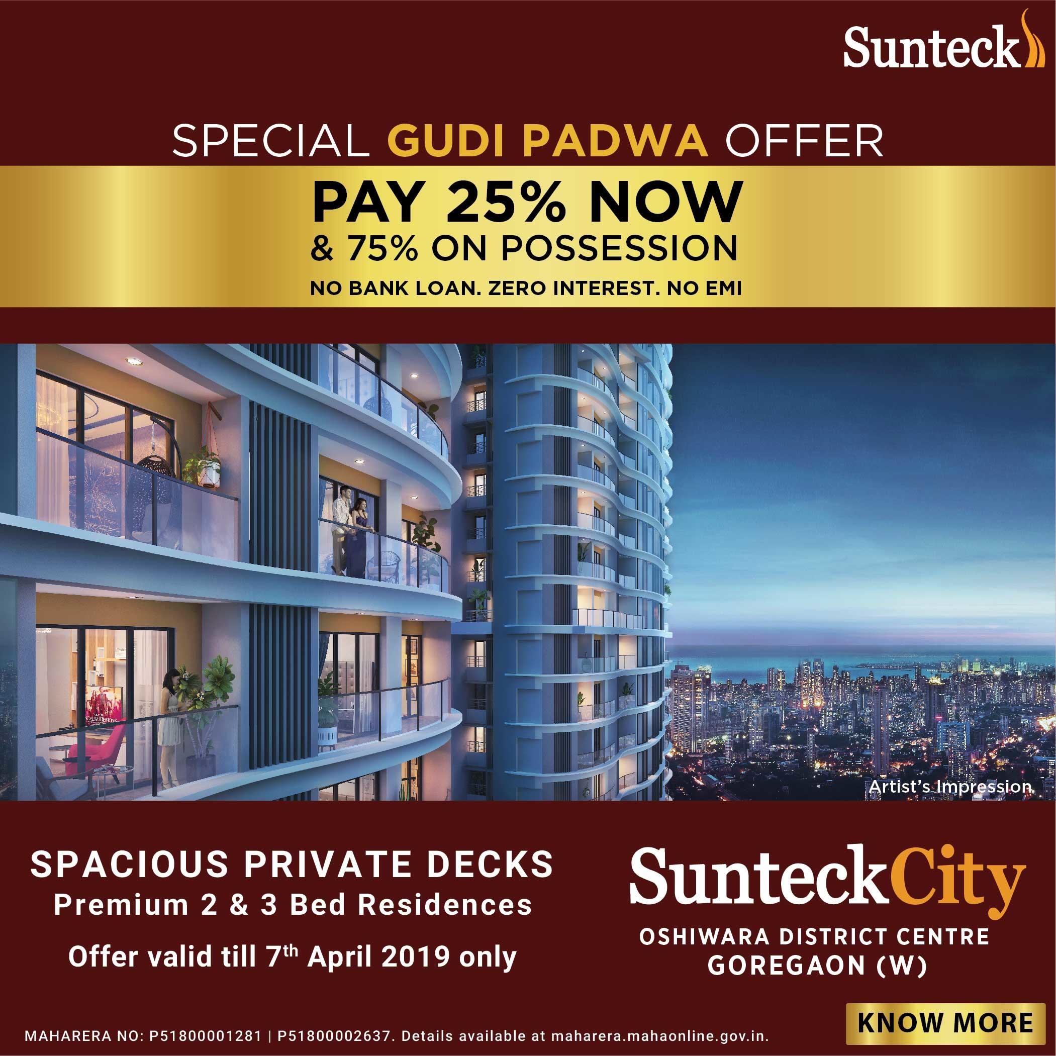 Special Guddi Padwa offer pay 25% now & 75% on possession at Sunteck City in Mumbai