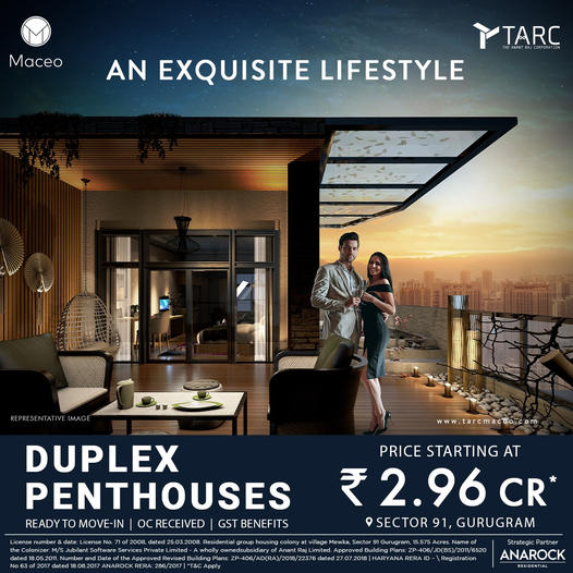 Dive into an exquisite lifestyle at duplex penthouses starting from Rs 2.96Cr at Tarc Maceo in Sector 91, Gurgaon