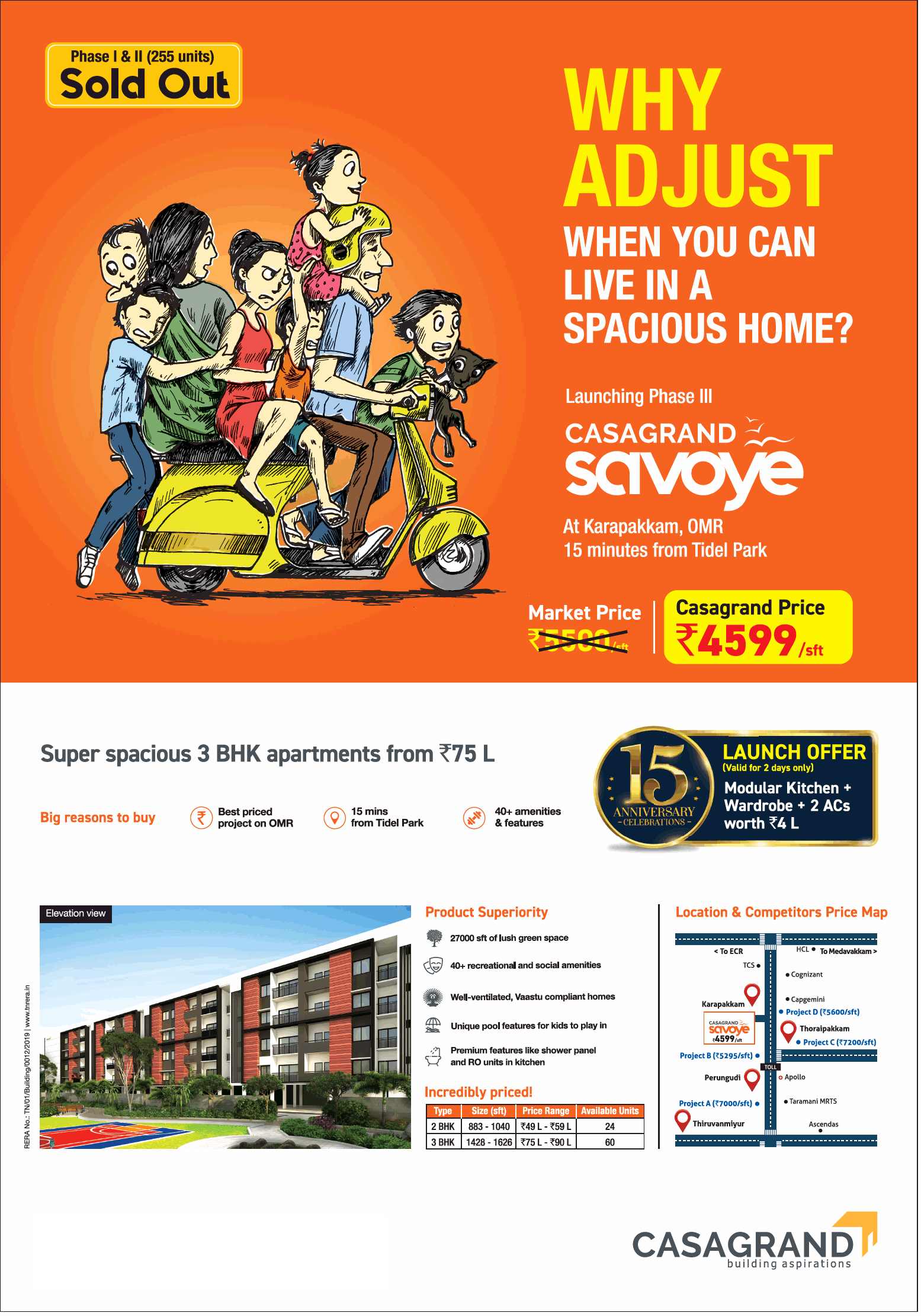 Super spacious 3 BHK apartments from Rs 75 Lac at Casagrand Savoye, Chennai