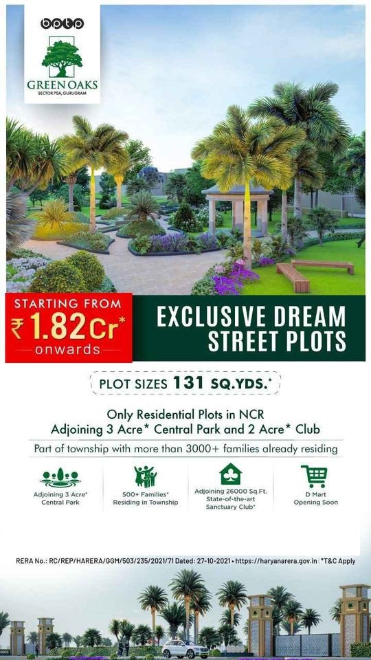 Exclusive dream street plots price starting Rs 1.82 Cr at BPTP Green Oaks, Gurgaon