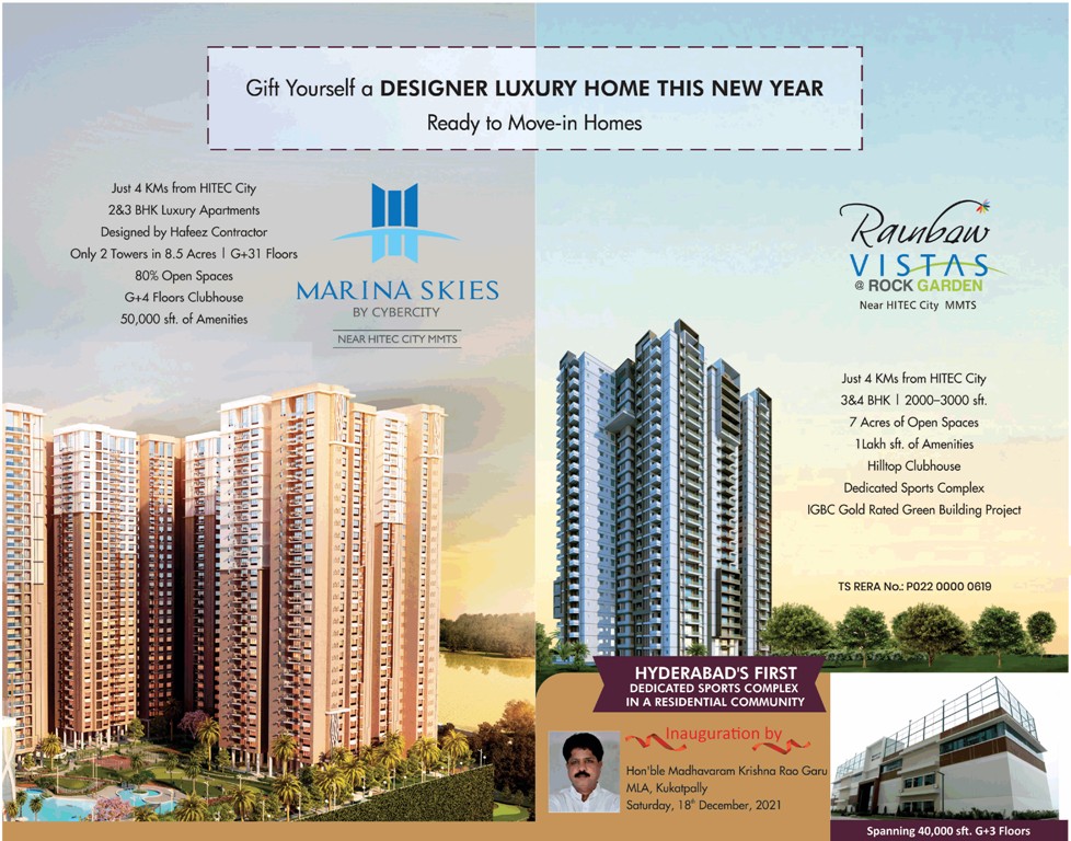 Gift yourself a designer luxury home this new year ready to move-in homes at Cybercity Builders, Hyderabad