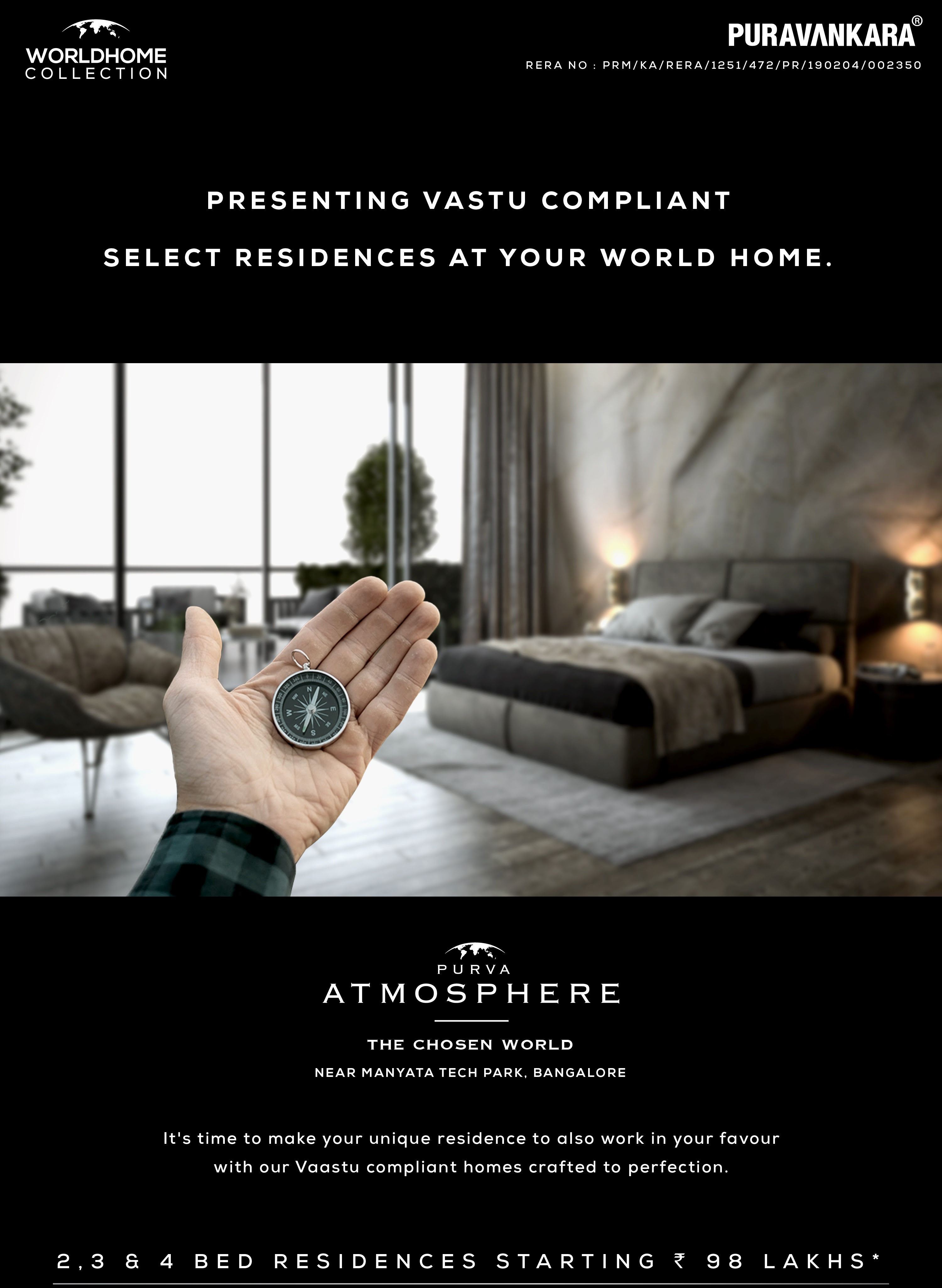 Presenting vastu compliant, select residences at your world home at Purva Atmosphere in Bangalore