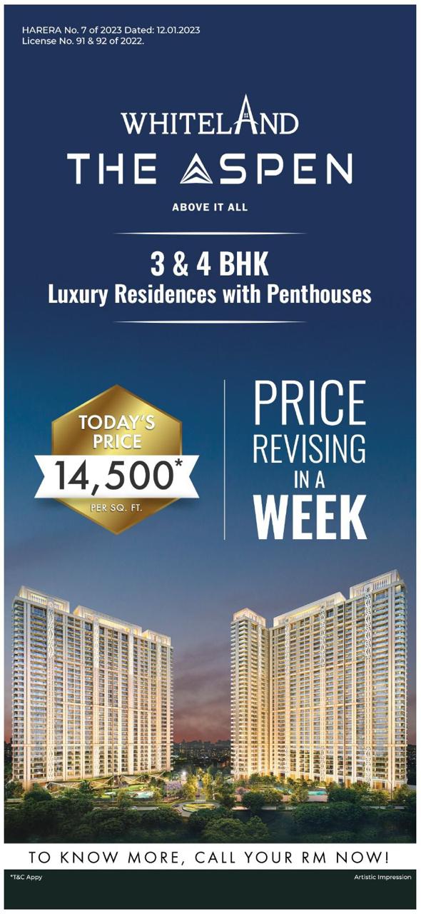Price revising in a week at Whiteland The Aspen in Sector 76, Gurgaon