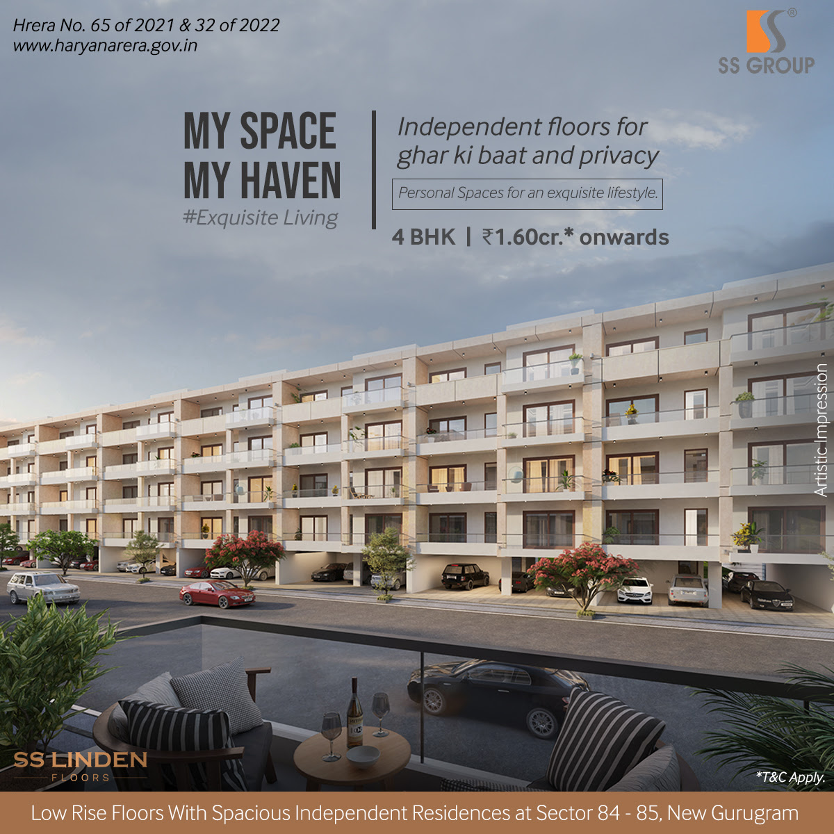 Luxury 4 BHK apartment Rs 1.60 Cr at SS Linden Floors, Gurgaon