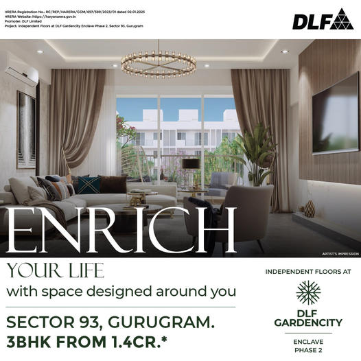 Presenting 3 BHK luxury independent floors at DLF Gardencity Enclave in Sector 93, Gurgaon